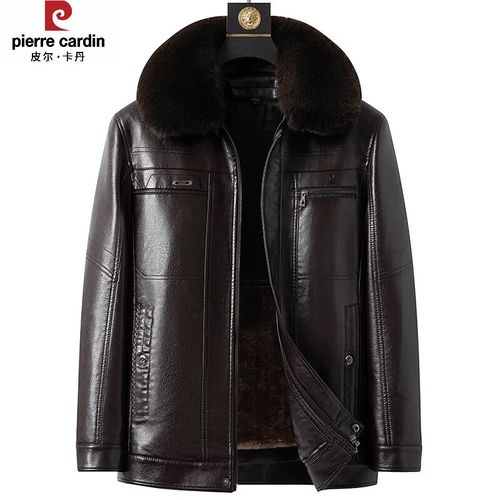 皮尔卡丹(pierre cardin)中老年皮衣男装加绒加厚保暖加大码宽松皮毛
