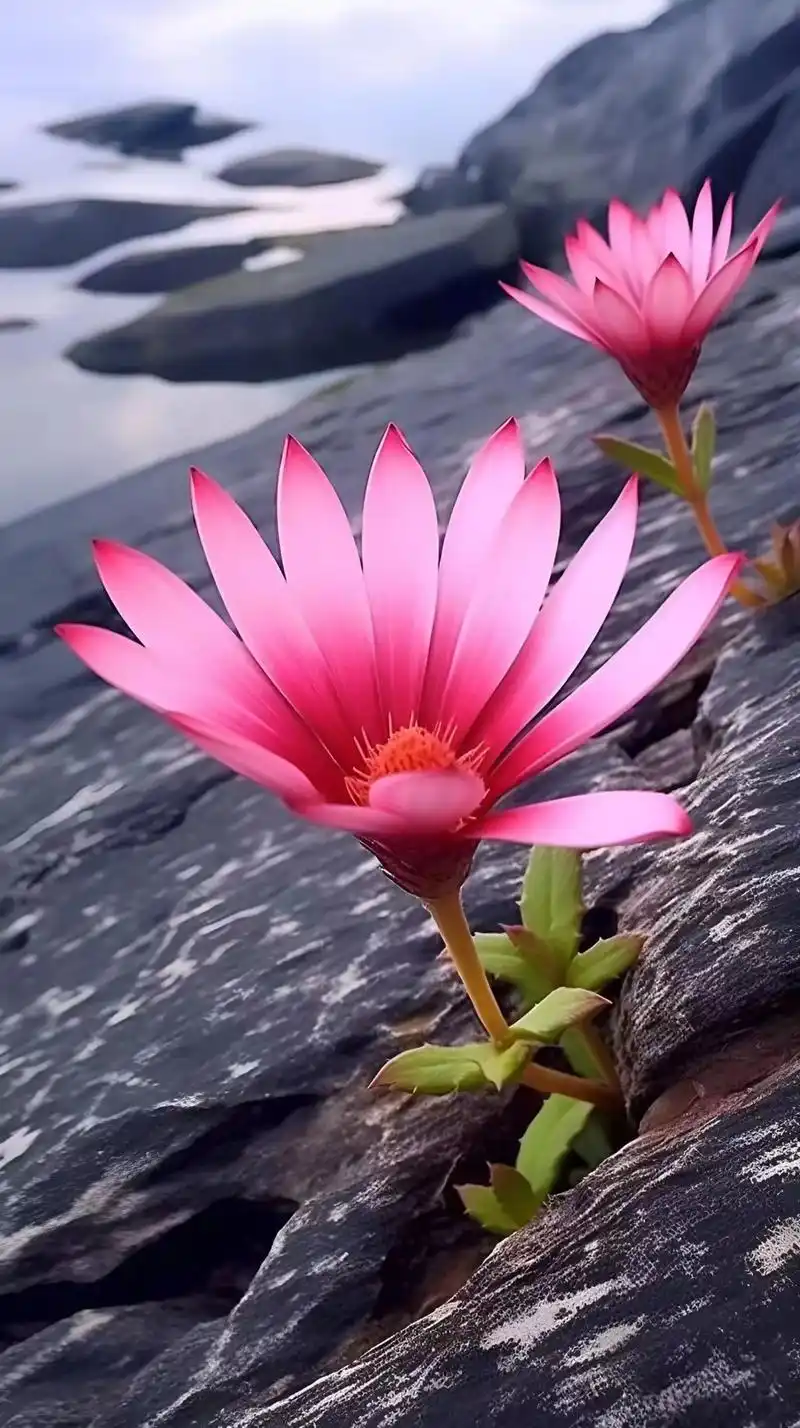 只有顽强的生命,才能在悬崖石头缝隙间,依然绽放鲜艳夺目的花朵 - 抖