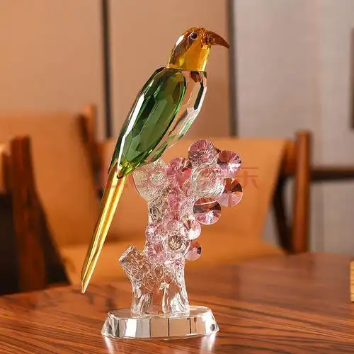 水晶鸟摆件喜鹊新婚礼物乔迁客厅酒柜装饰品小家居工艺品 绿色鹦鹉-单
