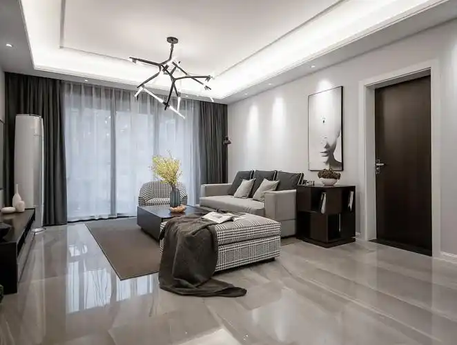 大户型现代简约客厅装修实景图片欣赏-135平大户型简单房屋装修效果图