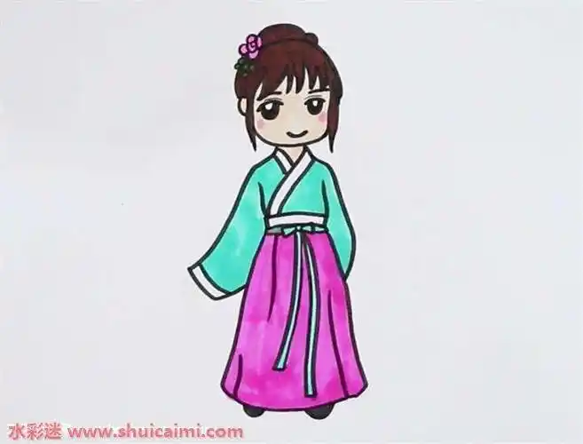 汉服童装女简笔画,古装简笔画人物美女-图片大观-奇异网