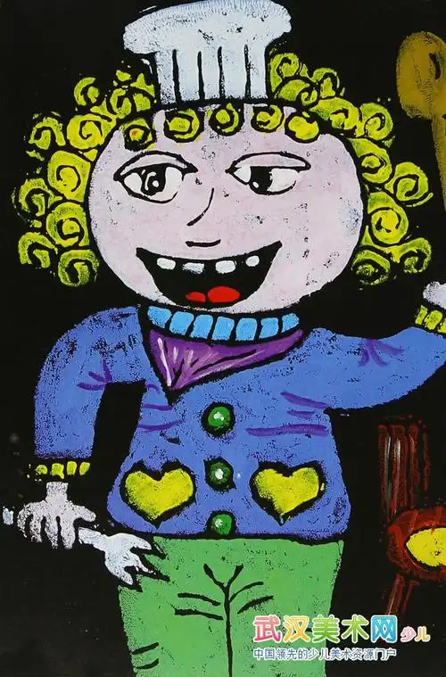 少儿版画,版画卷发小厨师,少儿版画作品,版画图片,儿童版画