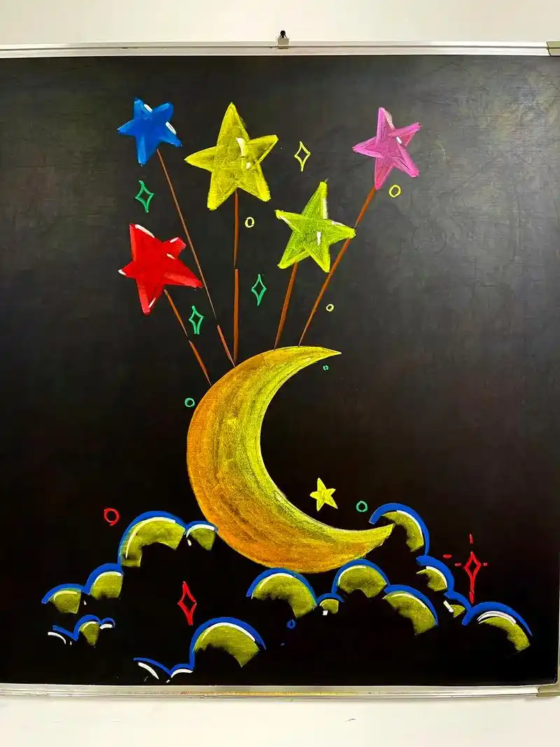 星空90题材插图.#粉笔画 #黑板报粉笔画 #简笔画 #画画 - 抖音