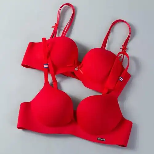 红色内衣女小胸聚拢无钢圈本命年性感结婚大红色文胸套装内衣薄款