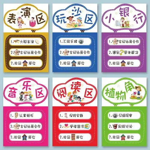 小中大班幼儿园儿童进区标识区域规则区角牌教室墙贴