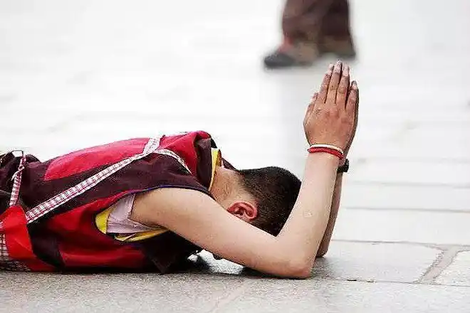 磕长头是藏族人民最为执着的宗教行为