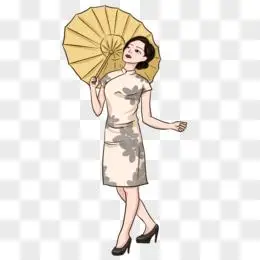 手绘全身旗袍女人元素