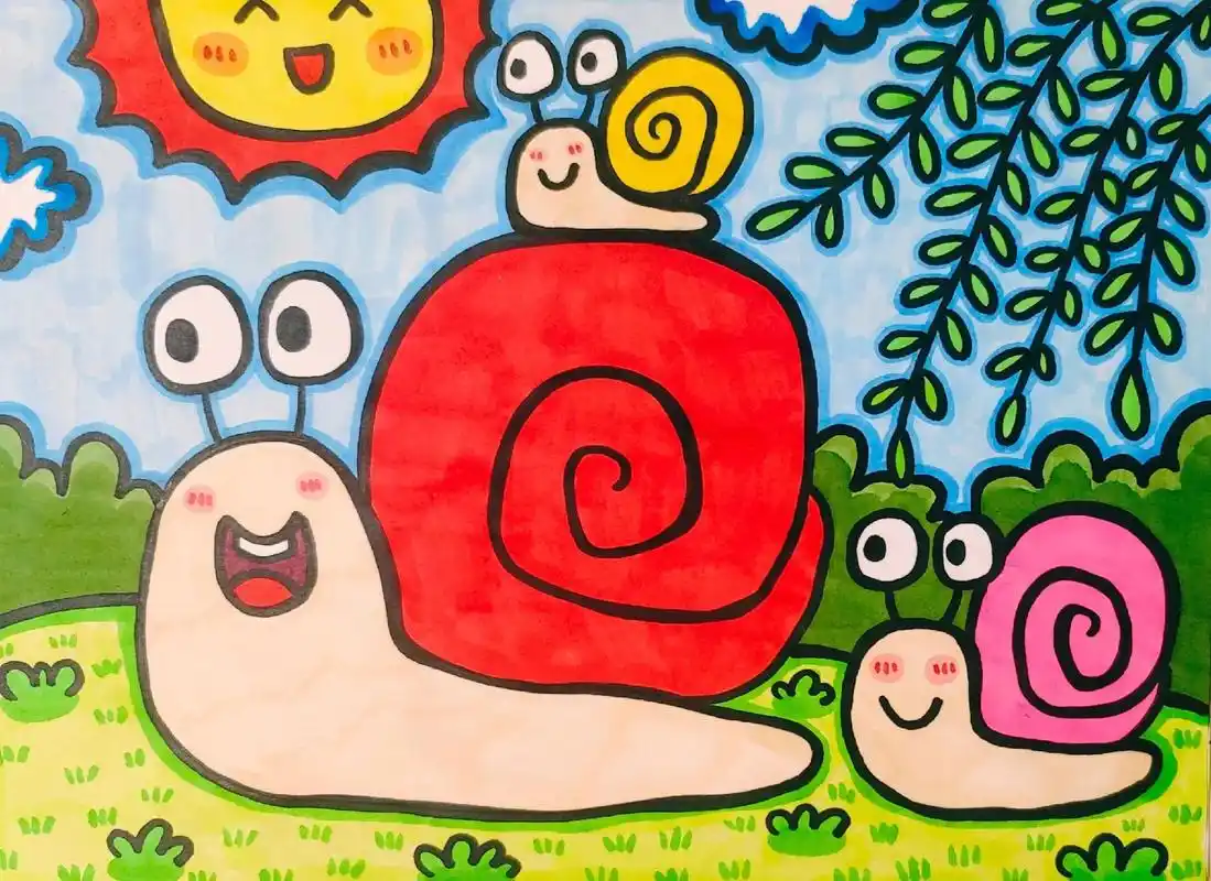 图文伙伴计划  蜗牛简笔画,蜗牛儿童画,小动物画画教程,儿童简被