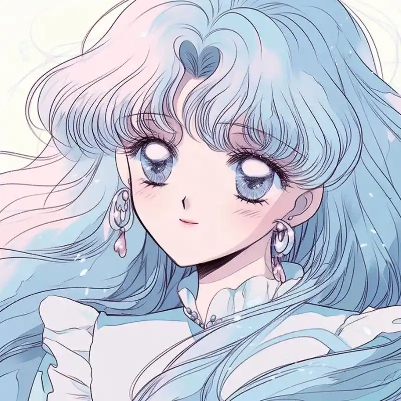 旧漫头像|蓝发蓝瞳美少女|漫画风头像           蓝色的头发如同海浪