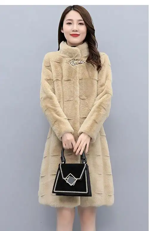 罗蒙(romon) 貂皮大衣女整貂皮毛一体连帽修身中长款小母貂水貂毛裘皮