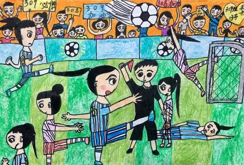 三年级绘画作品《精彩足球赛》