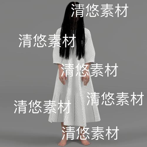 c4d fbx格式披头散发白衣女鬼贞子写实人物动作文件 非实物d105