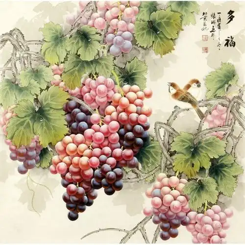 已售张琳四尺斗方多子多福葡萄图多福