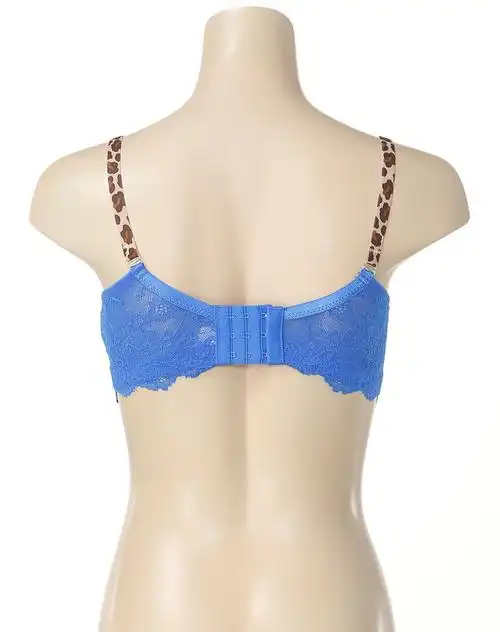 imi宝蓝色简约蕾丝3/4中厚杯文胸