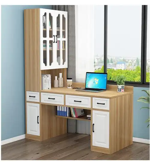 电脑桌小户型窗边学生学习桌写字桌书柜组合浅胡桃色30书柜120书桌