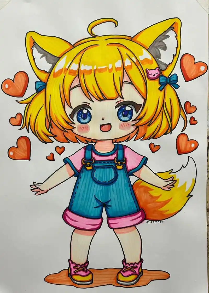 一起学画画 #q版人物 #马克笔手绘 #漫画女 - 抖音