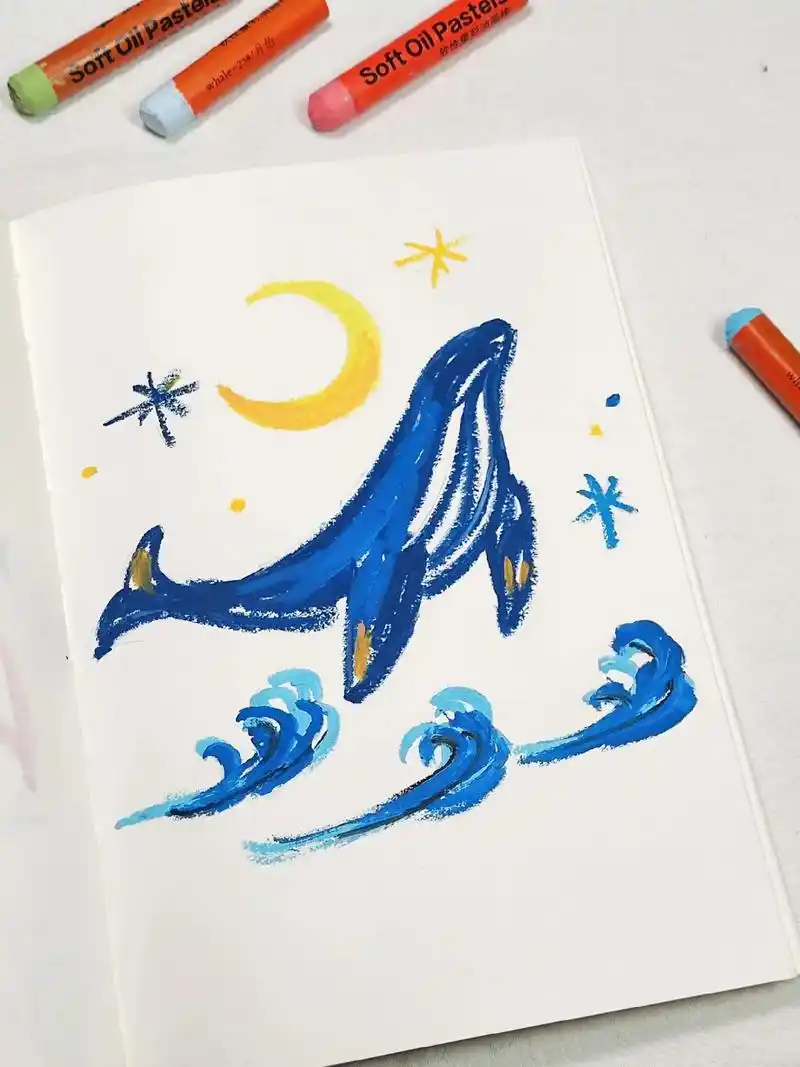 油画棒涂鸦|蓝色大海9895ins风.永远年轻永远浪漫 #油 - 抖音