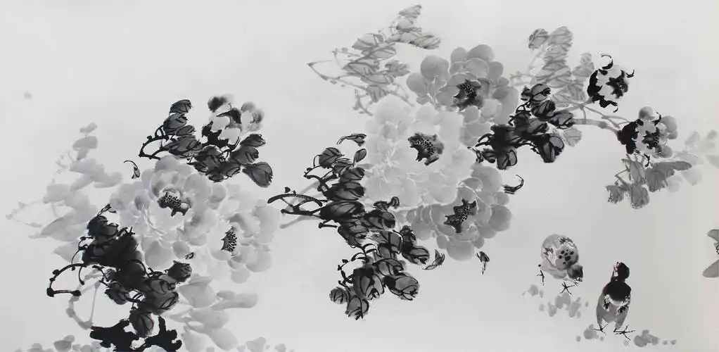 蔡茂友水墨牡丹春回大地巨幅长卷作品欣赏