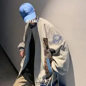欧美高街vibe外套男春秋季vintage棒球服oversize刺绣情侣装夹克
