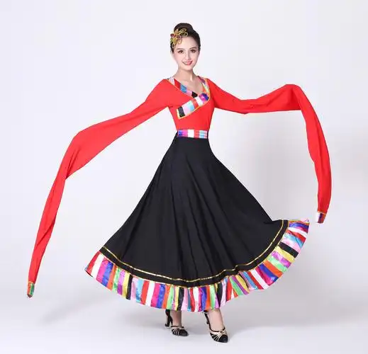 广场舞服装新款套装 藏族舞蹈半身长裙大摆裙 民族舞套裙