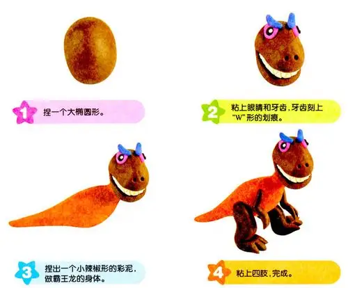 恐龙霸王龙1的彩泥橡皮泥制作教程图解