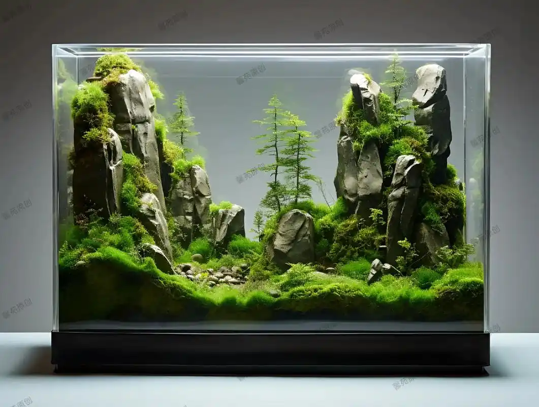 水晶鱼缸微景效果图#鱼缸造景 #鱼缸里的大自然 #生态景观 - 抖音