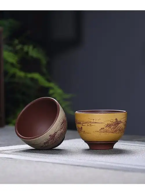 宜兴紫砂杯全手工正品主人杯原矿紫泥秋暝山居杯粉浆高档品茗杯子