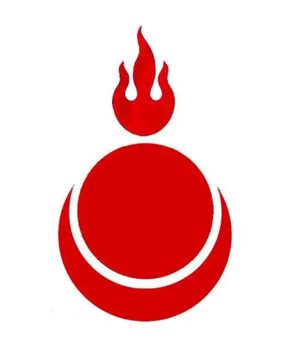 《火日月》标志: 三条火舌象征着过去,现在与未来,而太阳和月亮是蒙古