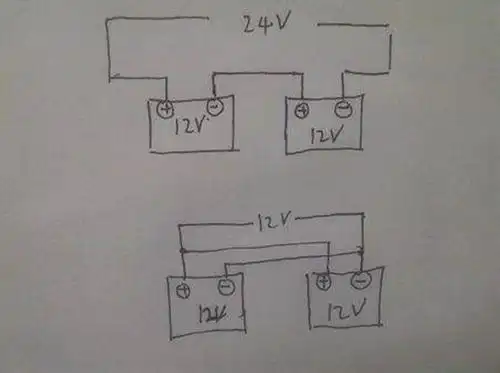 两个12v电瓶串联成24v后还能接12v马达吗