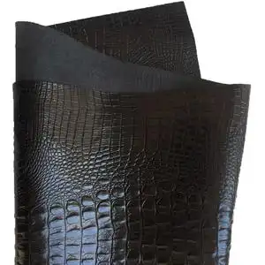 黑色皮料皮革整h张真皮压花凹凸鳄鱼纹头层牛皮鞋包料手工diy材料