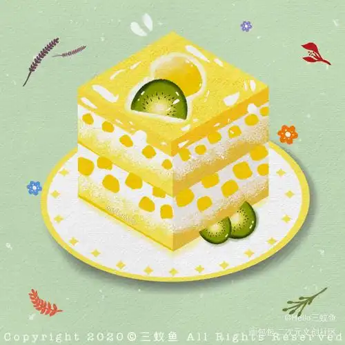 今天是芒果蛋糕～_芒果蛋糕甜品小清新原创平涂日系q版我要上首推插画
