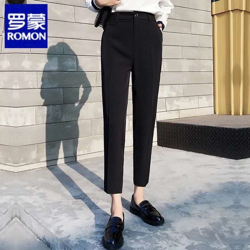 裤上班正装工作裤高腰修身薄款西裤女 黑色 春秋款九分裤(裤长90cm) m