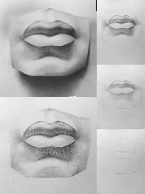 石膏嘴部素描步骤图(进阶级)