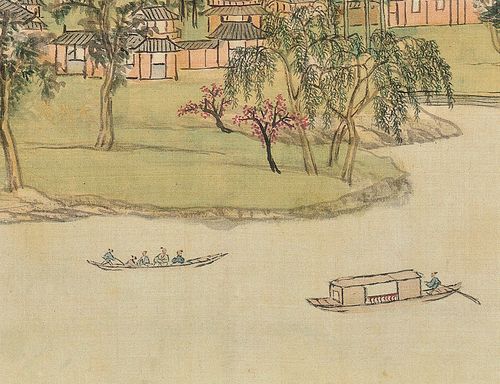 王原祁西湖十景图卷古代代名字画真迹复制高清国画