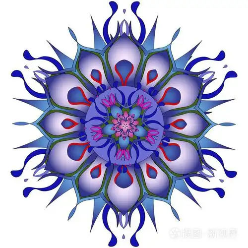 白色背景上抽象的蓝色曼陀罗