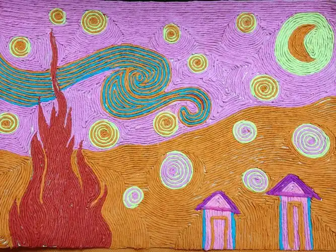 我用褶皱纸画星月夜(8岁儿童完成)