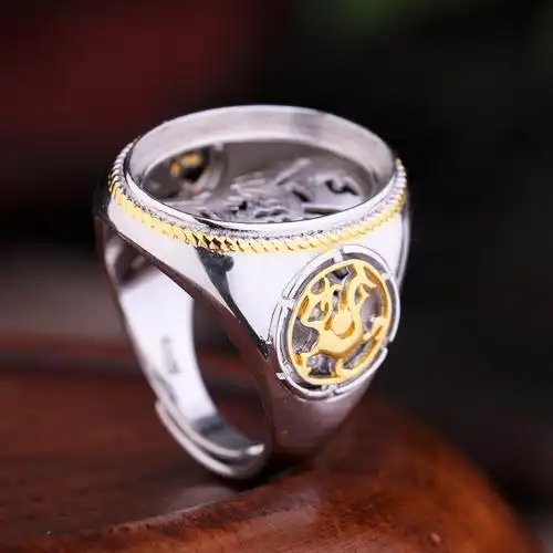 戒托s925纯银戒指空托封底男士镶嵌绿松松石戒指