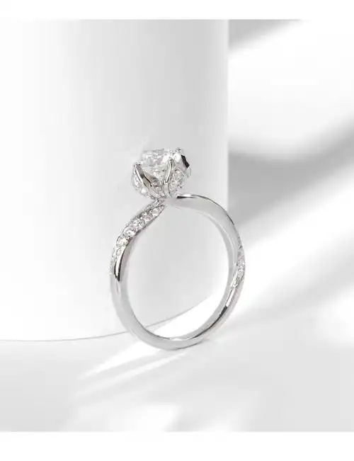 凯美珠宝18k金30分50分钻石戒指莲花花朵钻戒浪漫求婚订婚钻戒定制附