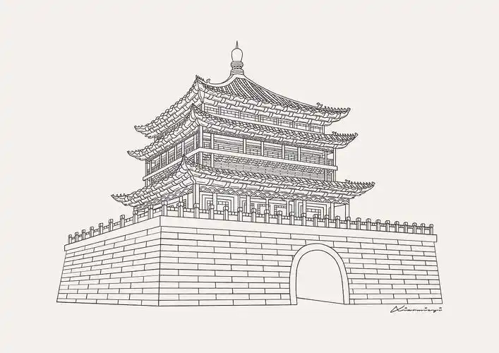 钟楼-西安|插画|创作习作|小咩蚁 - 原创作品 - 站酷 (zcool)