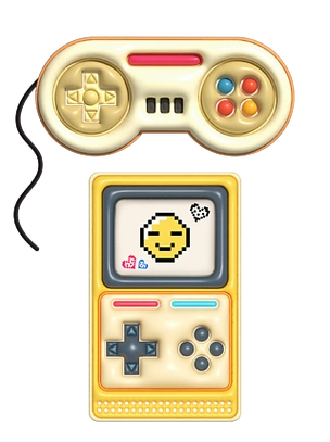 3d立体卡通电玩游戏机手柄免抠素材彩色像素背景像素化彩色对话框气球