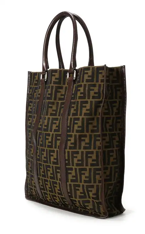 fendi芬迪棕色帆布手提包