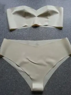 新款包邮 乳胶性感内衣套装 橡胶超薄透明抹胸 贴身光亮乳胶衣