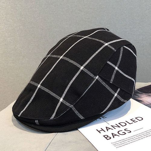 秋冬潮复古格子鸭舌帽男英伦贝雷帽女韩版休闲遮阳帽前进帽帽子男