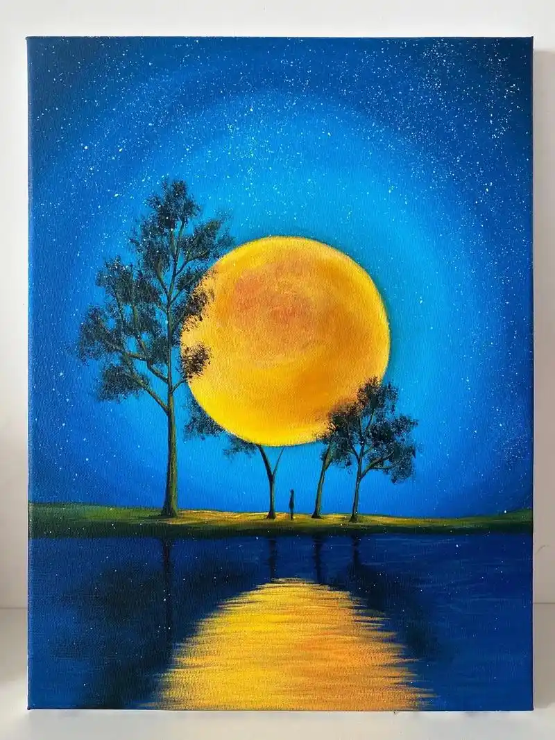 丙烯画║月色圆月 附超详细作画步骤图#一起学画画 #丙烯画  - 抖音