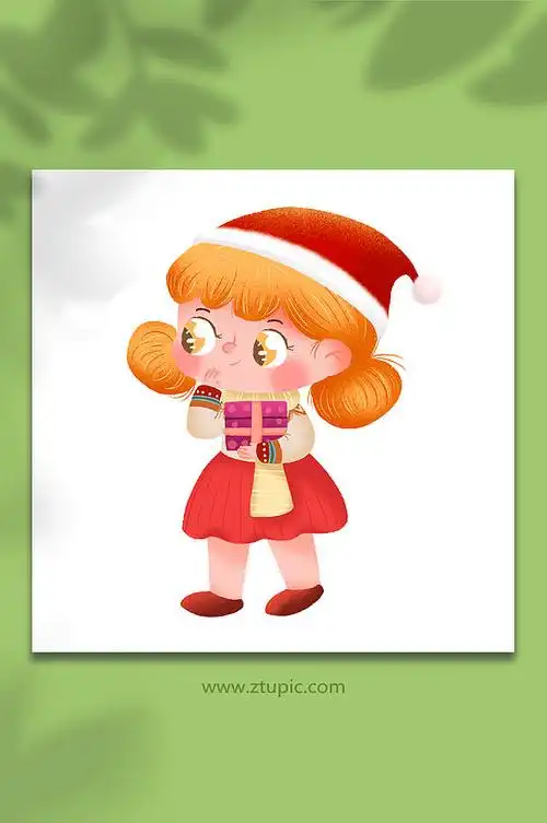 卡通可爱女孩圣诞人物插画免抠元素