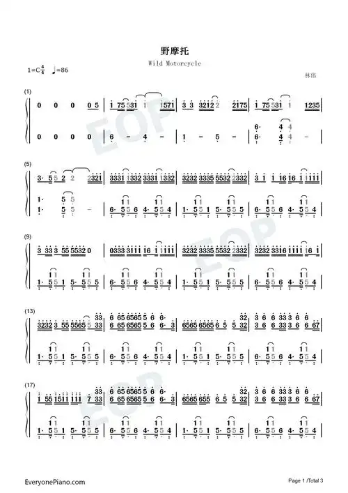 野摩托原版我想邀请你坐上我的野摩托抖音双手简谱预览1