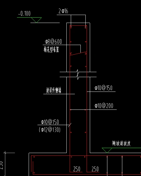 请问图中剪力墙水平分布筋和垂直分布筋分别为多少?