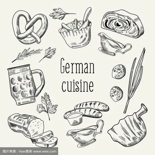 德国传统食品手绘轮廓涂鸦
