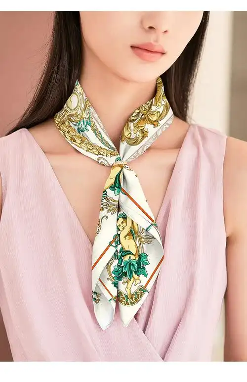 万事利wensli新品真丝桑蚕丝丝巾女百搭时尚小方巾双面印花丘比特