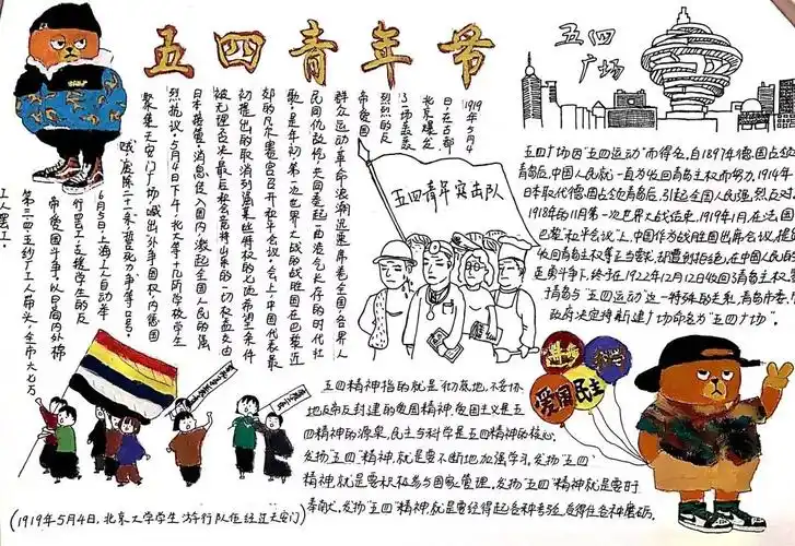 纪念五四运动103周年手抄报绘画12张